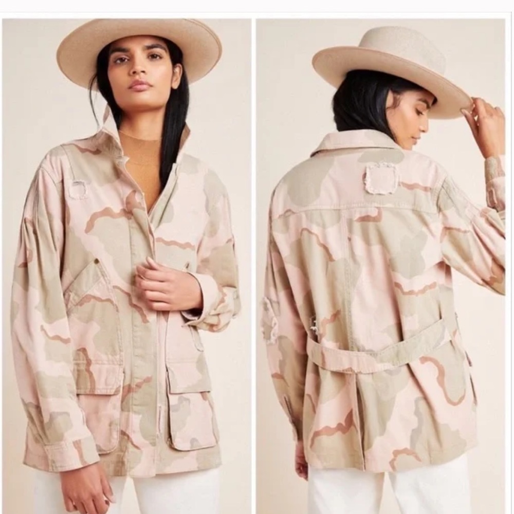 Anthropologie Pink/Rose Camo Utility Jacket